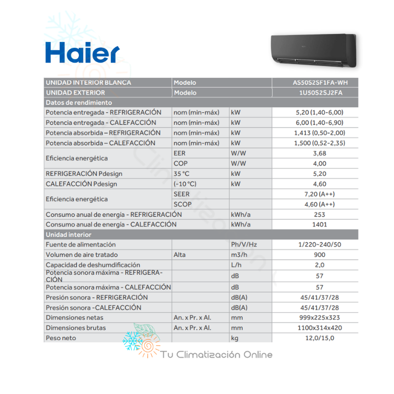 Aire Acondicionado Split Haier Flexis Plus Negro Mate