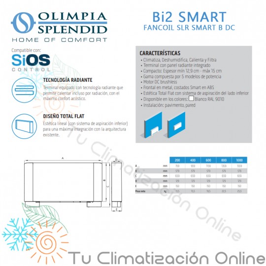 Fancoil Olimpia Splendid Bi2 SLR Smart Inverter - Ultraslim 600 B DC